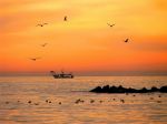 Ride l'alba sul mare